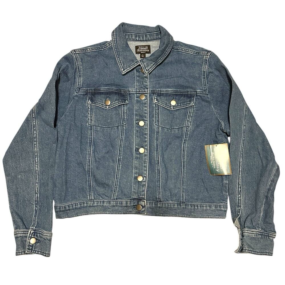 NEW Women's Denim Jean Jacket Medium Wash L Teacher Spring School Layering